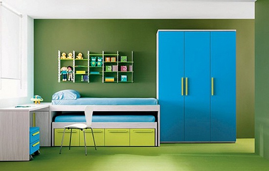 Голубой и зеленый дизайн интерьера