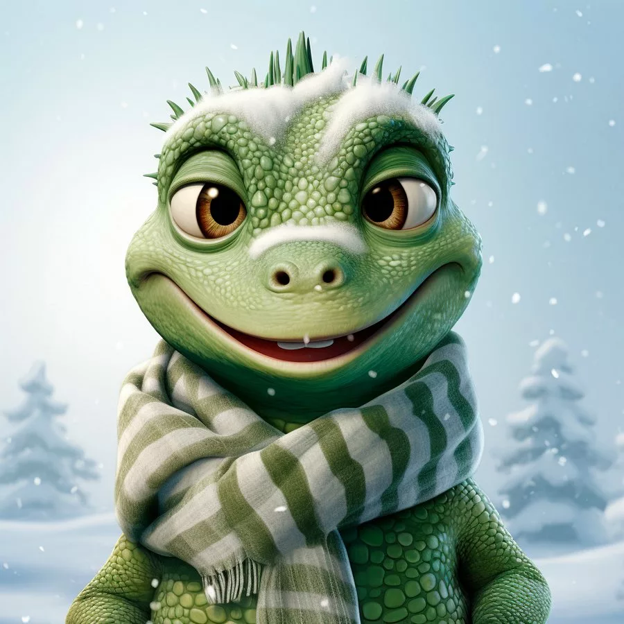 взрослый зеленый дракон в шарфе