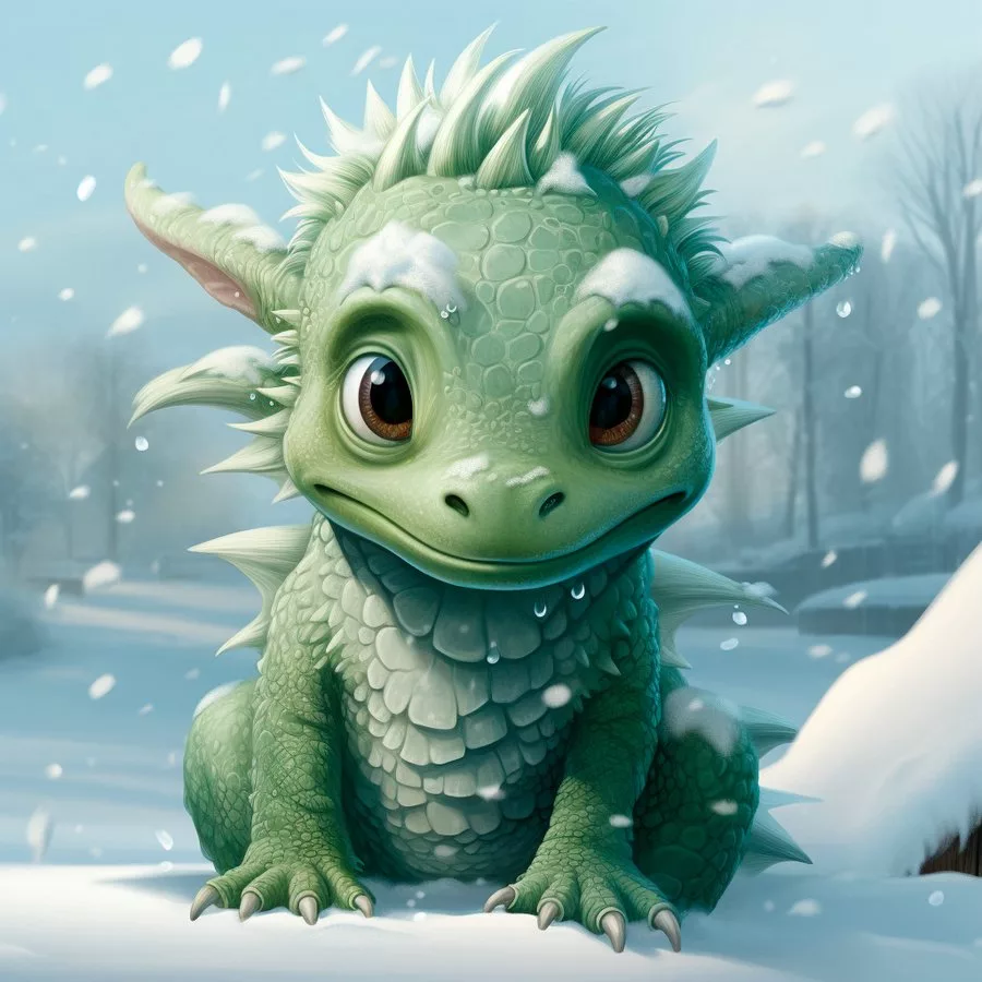 маленький дракон в снегу