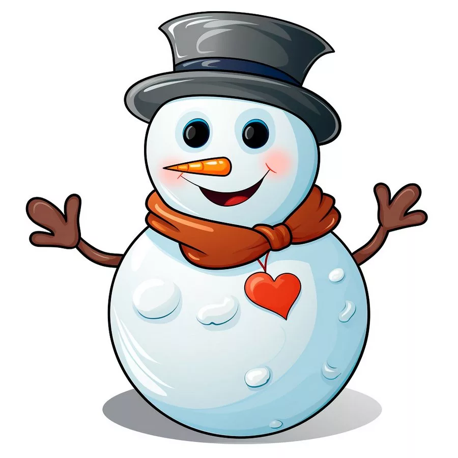 снеговик в щляпе с сердечком картинка для вырезания