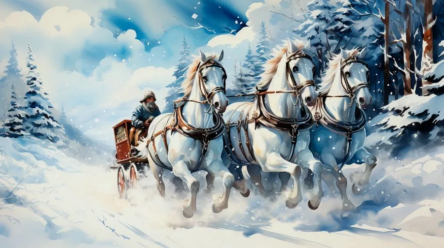 картинки тройка лошадей зимой