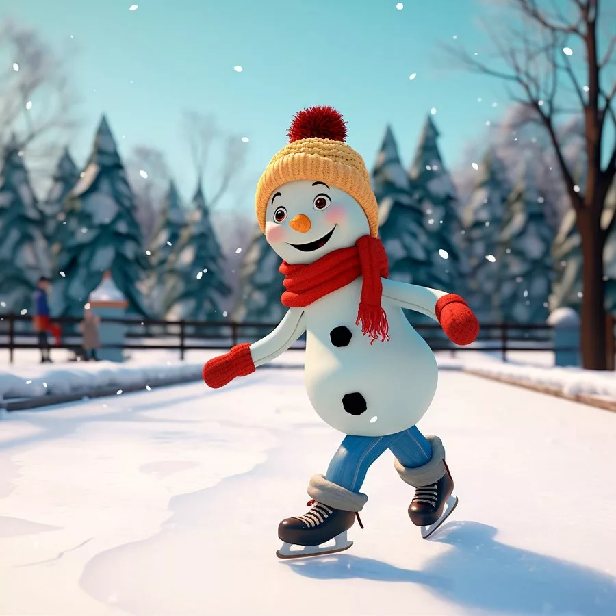 мультяшный снеговик на коньках картинки