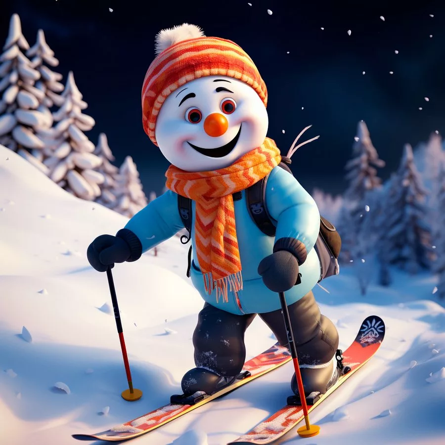 мультяшный снеговик на лыжах картинки