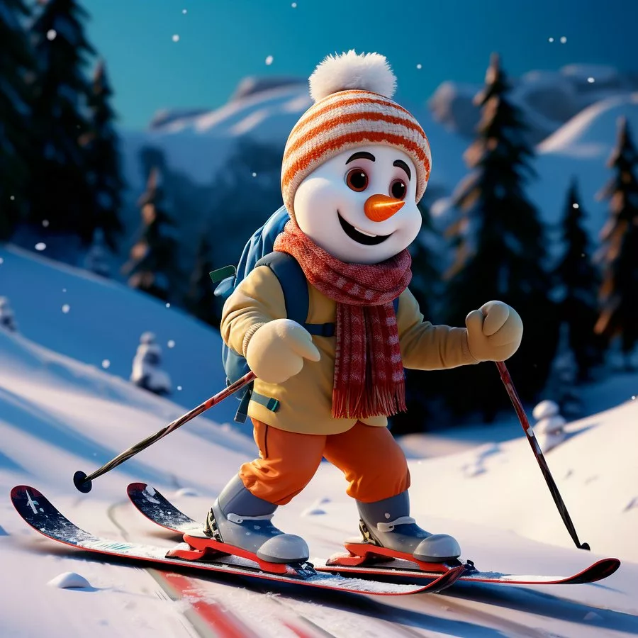 нарисованный снеговик на лыжах картинки