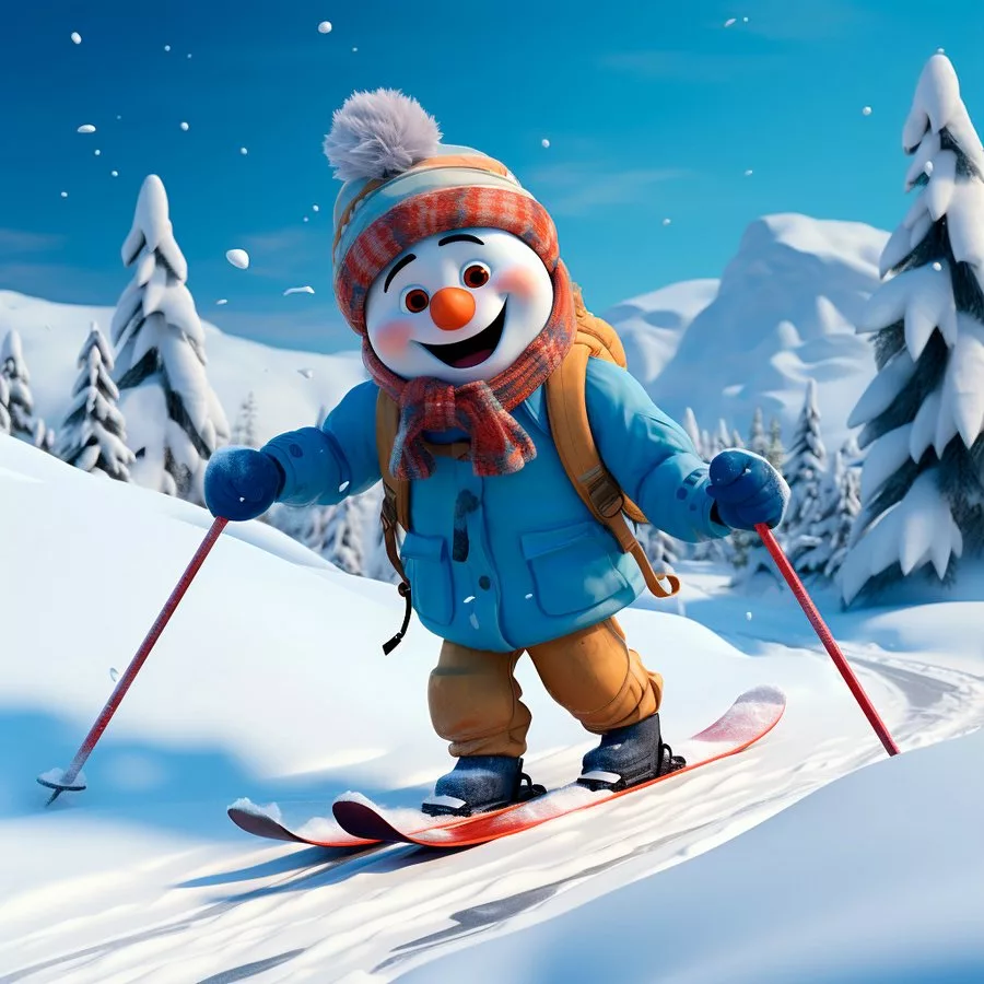улыбающийся снеговик на лыжах картинки